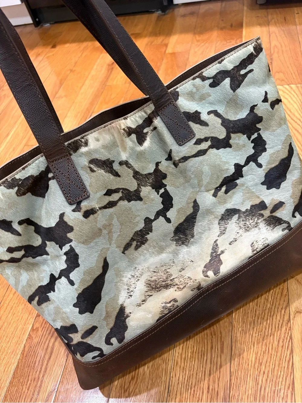 UGG Leather-Trim Pony Hair Camouflage Tote Bag in Brown